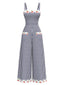 [Vorverkauf] Blau 1950er Kirsche Karomuster Kariert Träger Jumpsuit