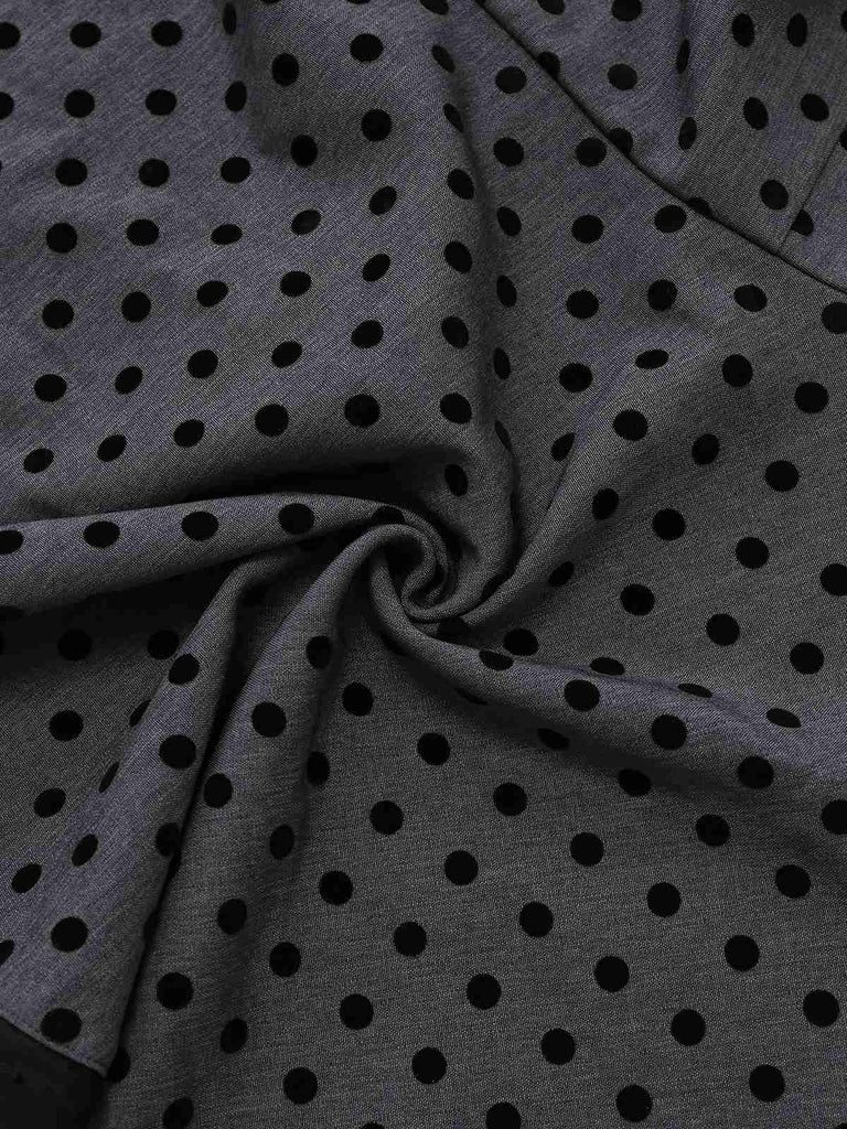 [Vorverkauf] Grau 1960er Bogen Netz Patchwork Polka Punkte Kleid