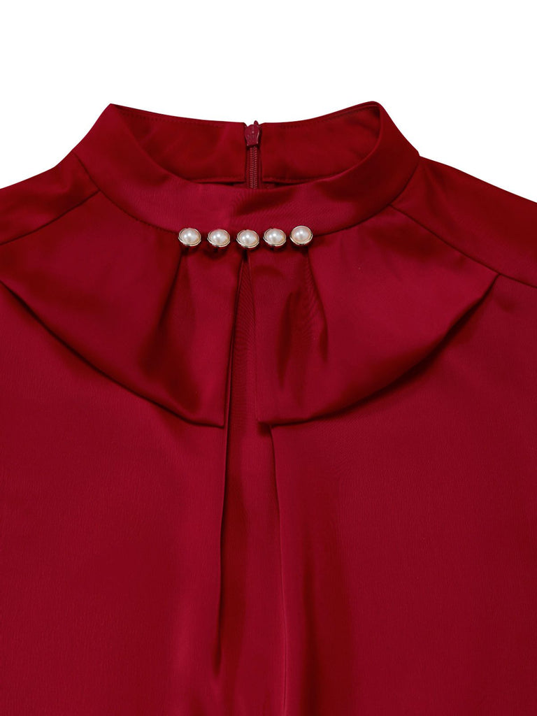 [Vorverkauf] Rot 1930er Perle Verziert Rüsche Farbblock Jumpsuit