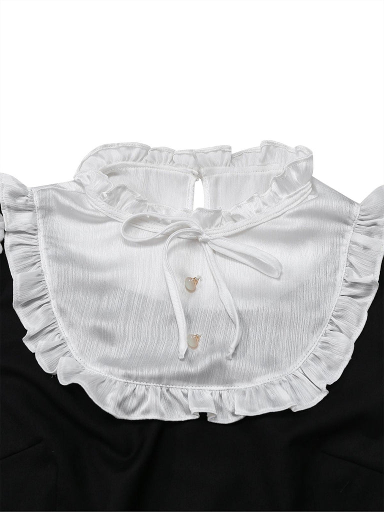 [Vorverkauf] Schwarz 1960er Rüschen Bogen Schleife Gürtel Kleid