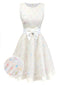 [Vorverkauf] Weiß 1950er 3D Blumen Punkt Bogen Gürtel Kleid