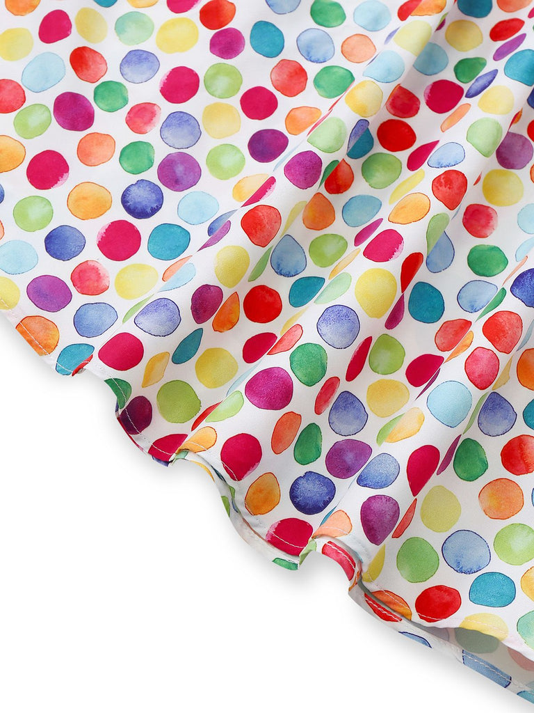 [Vorverkauf] Multicolor 1950er Bunt Polka Punkte Bogen Kleid