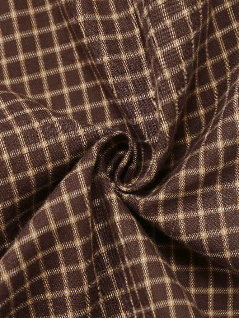 [Vorverkauf] Braun 1940er Kariert Stricken Seite Revers Gürtel Romper