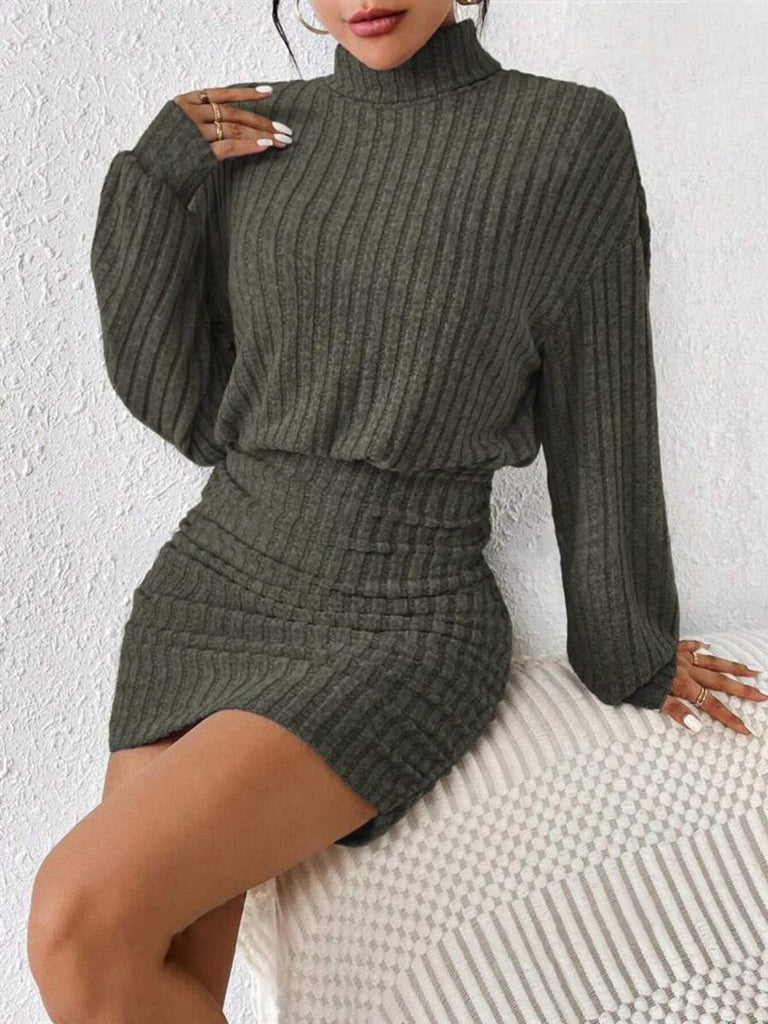 1960er Rippstrick Rollkragen Pullover Enges Kleid