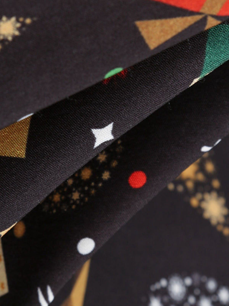 Schwarz 1950er Weihnachten Blütenblatt-Kragen Gürtel Kleid