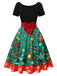 1950er Weihnachtsbaum Patchwork Bogen Gürtel Swing Kleid