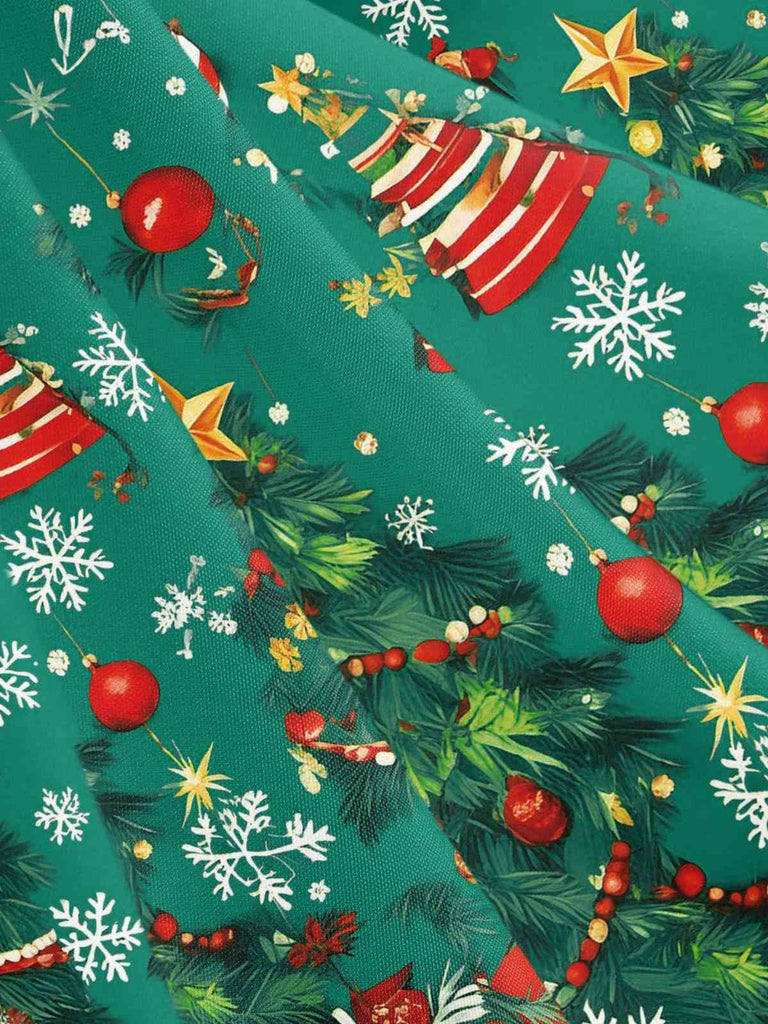 1950er Weihnachtsbaum Patchwork Bogen Gürtel Swing Kleid