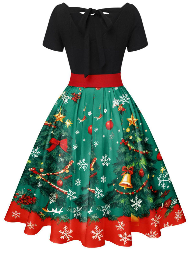1950er Weihnachtsbaum Patchwork Bogen Gürtel Swing Kleid