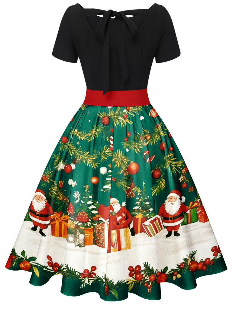 1950er Weihnachtsbaum Patchwork Bogen Gürtel Swing Kleid