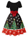 1950er Weihnachtsbaum Patchwork Bogen Gürtel Swing Kleid