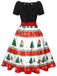 1950er Weihnachtsbaum Patchwork Bogen Gürtel Swing Kleid