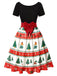 1950er Weihnachtsbaum Patchwork Bogen Gürtel Swing Kleid