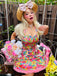 Mehrfarbig 1960er Halter Blumen Bogen Herz Kleid