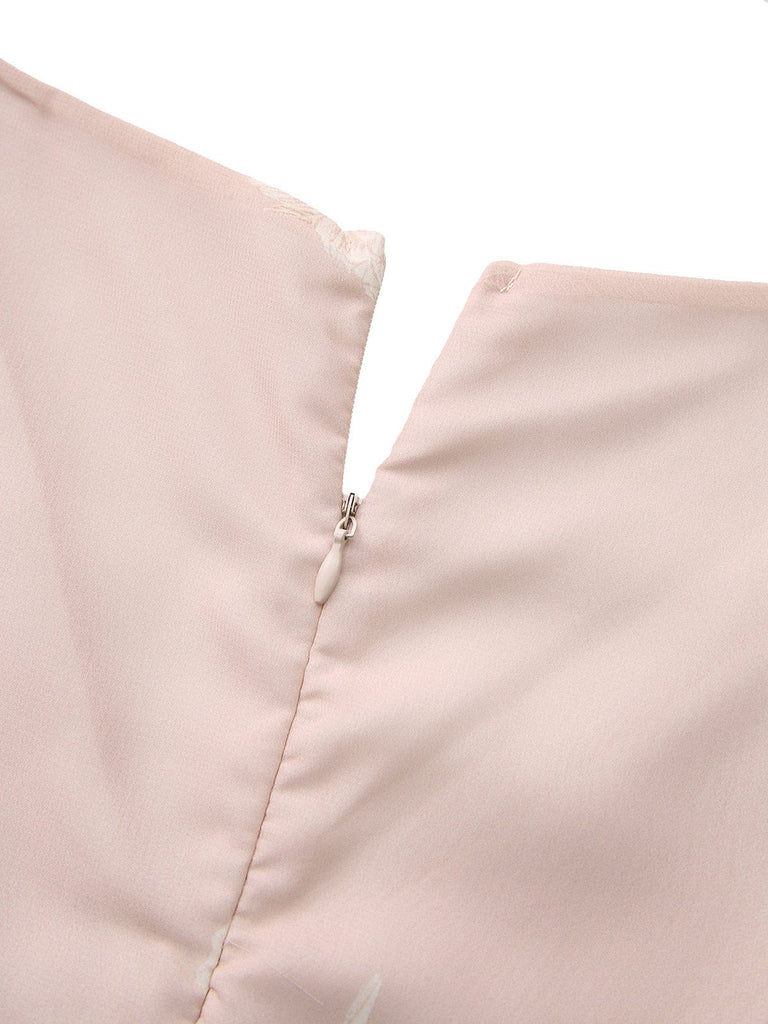 Rosa 1940er V-Ausschnitt Blumen Gürtel Ärmelloses Kleid