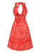 Rot 1960er Abstraktes Muster Cutout Twist Halter Kleid