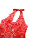 Rot 1960er Abstraktes Muster Cutout Twist Halter Kleid