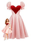 [Vorverkauf] Rosa 1950er Süß Herz Puffärmel Kleid