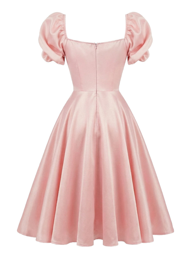 [Vorverkauf] Rosa 1950er Süß Herz Puffärmel Kleid