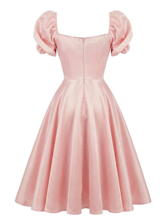[Vorverkauf] Rosa 1950er Süß Herz Puffärmel Kleid