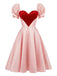 [Vorverkauf] Rosa 1950er Süß Herz Puffärmel Kleid
