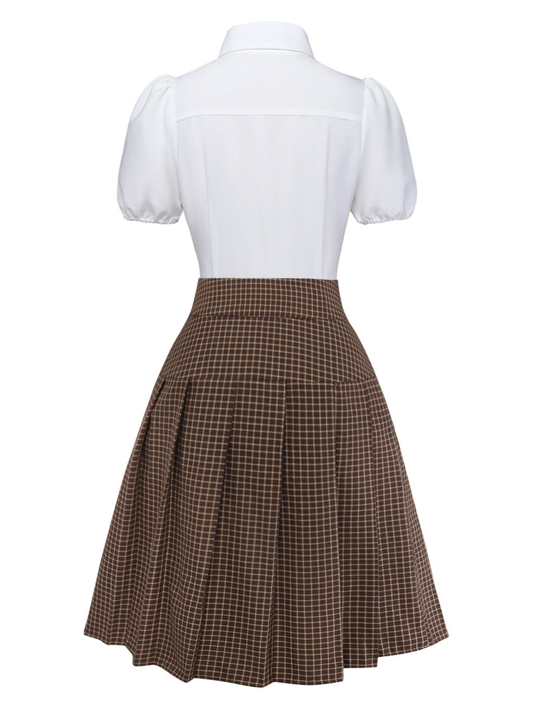 [Vorverkauf] 2PCS 1940er Kariert Taste Bogen Bluse & Plissiertes Rock