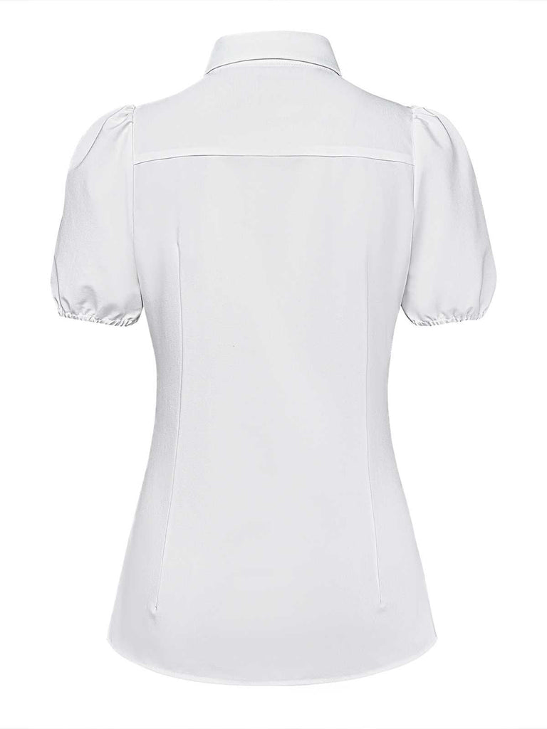 [Vorverkauf] Weiß 1940er Kariert Taste Bogen Bindung Bluse