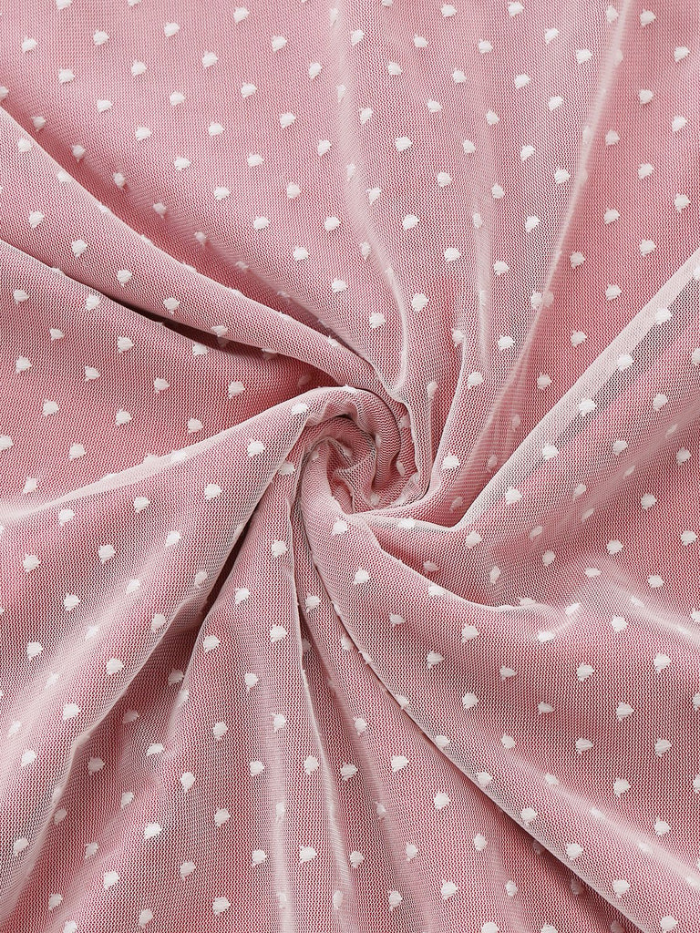 [Vorverkauf] Rosa 1930er Polka Punkte Netz V-Ausschnitt Kleid