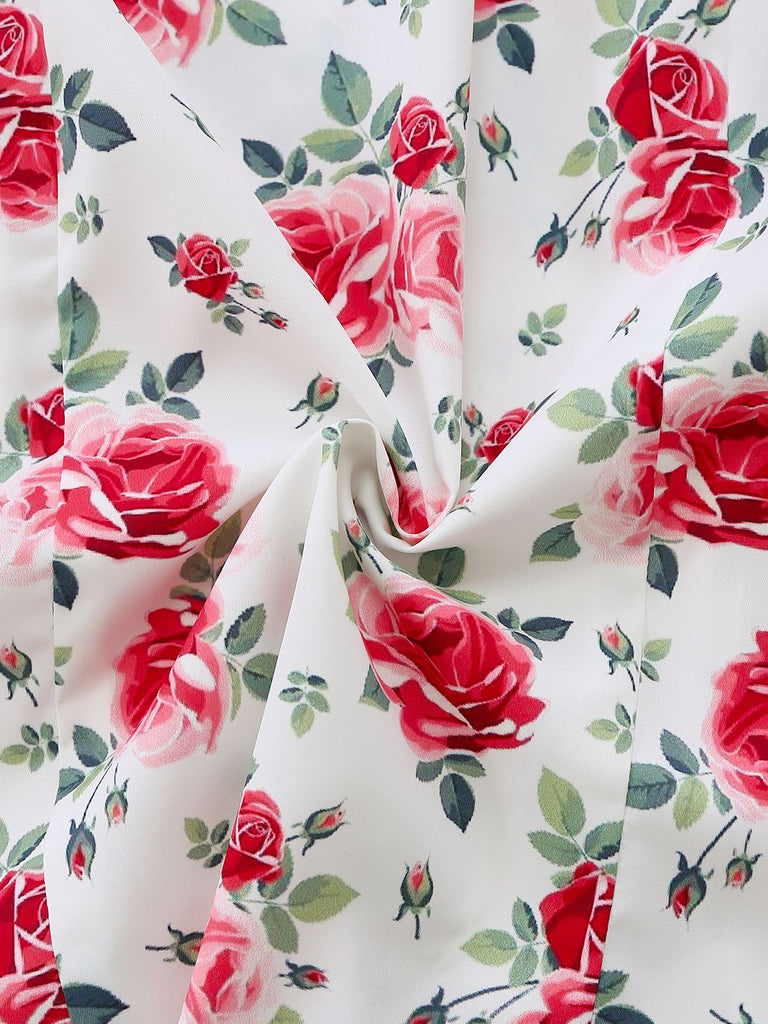 [Vorverkauf] Weiß 1950er Blumen Schleife Puffärmel Bluse