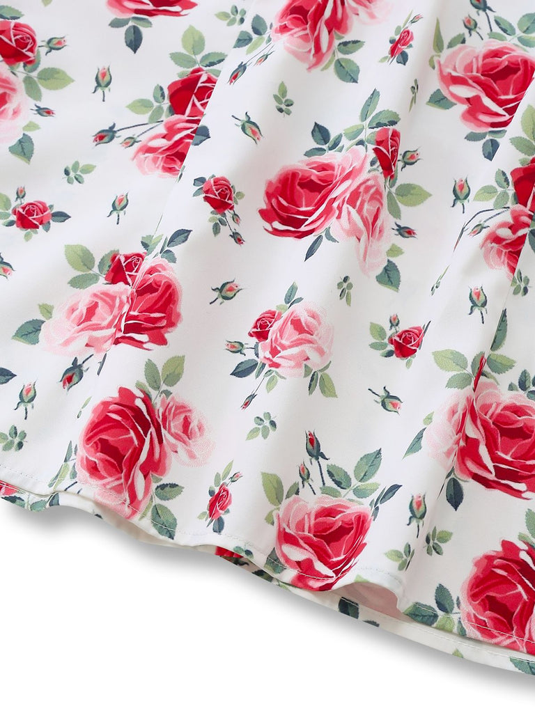 [Vorverkauf] 2PCS Grün 1950er Blumen Schleife Bluse & Swing Rock