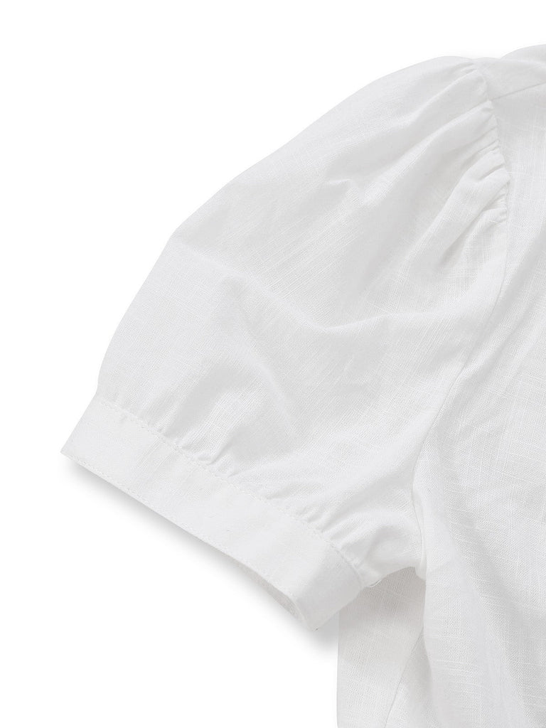 [Vorverkauf] Weiß 1950er Baumwolle Peter Pan Kragen Gesteckt Bluse