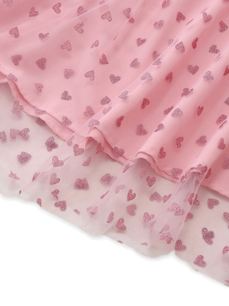 [Vorverkauf] Rosa 1950er Herz Schulter Bindung Gerafft Kleid