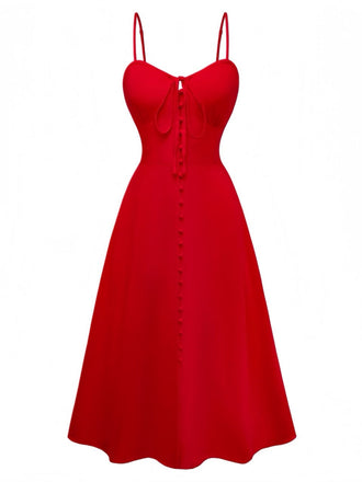 1950er Ärmellos Rückenfrei Gesmokt Taille Slip Kleid