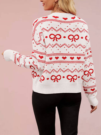 Weiß 1950er Valentinstag Herz Strickjacke