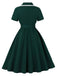 Dunkelgrün 1950er Kontrastierend Revers Swing Kleid