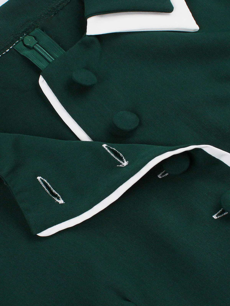 Dunkelgrün 1950er Kontrastierend Revers Swing Kleid