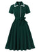 Dunkelgrün 1950er Kontrastierend Revers Swing Kleid