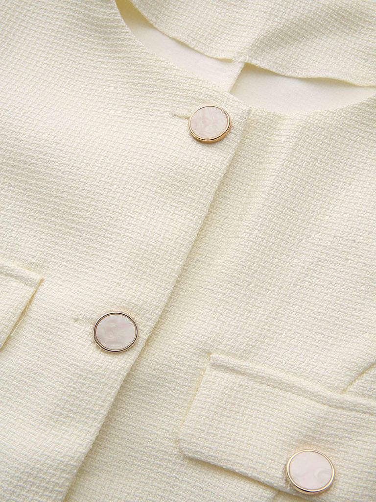 Beige 1950er Lange Ärmel Knöpfe Anzug Jacke