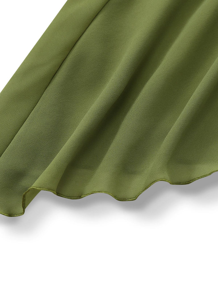 Grün 1930er Halter Netz Rückenfrei Chiffon Midi Kleid