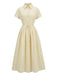Gelb 1940er Taillenbindung Knopf Hemd Kragen Kleid