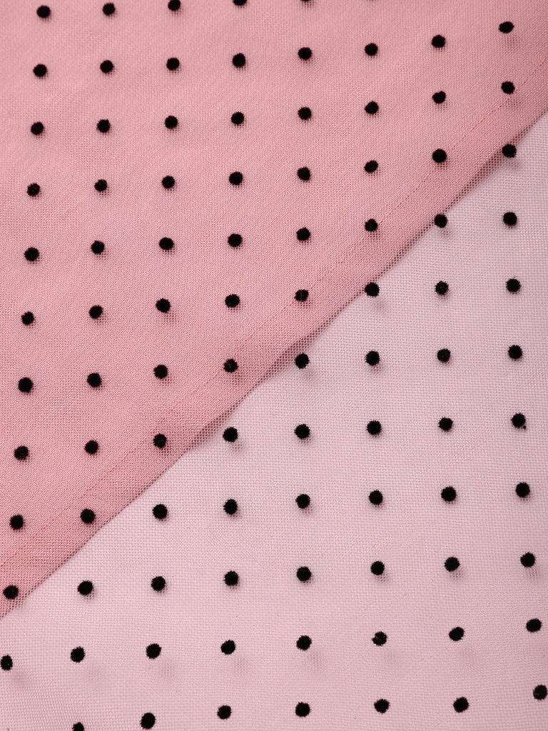 [Vorverkauf] Rosa 1950er Polka Dot Rüschen Netz Kleid