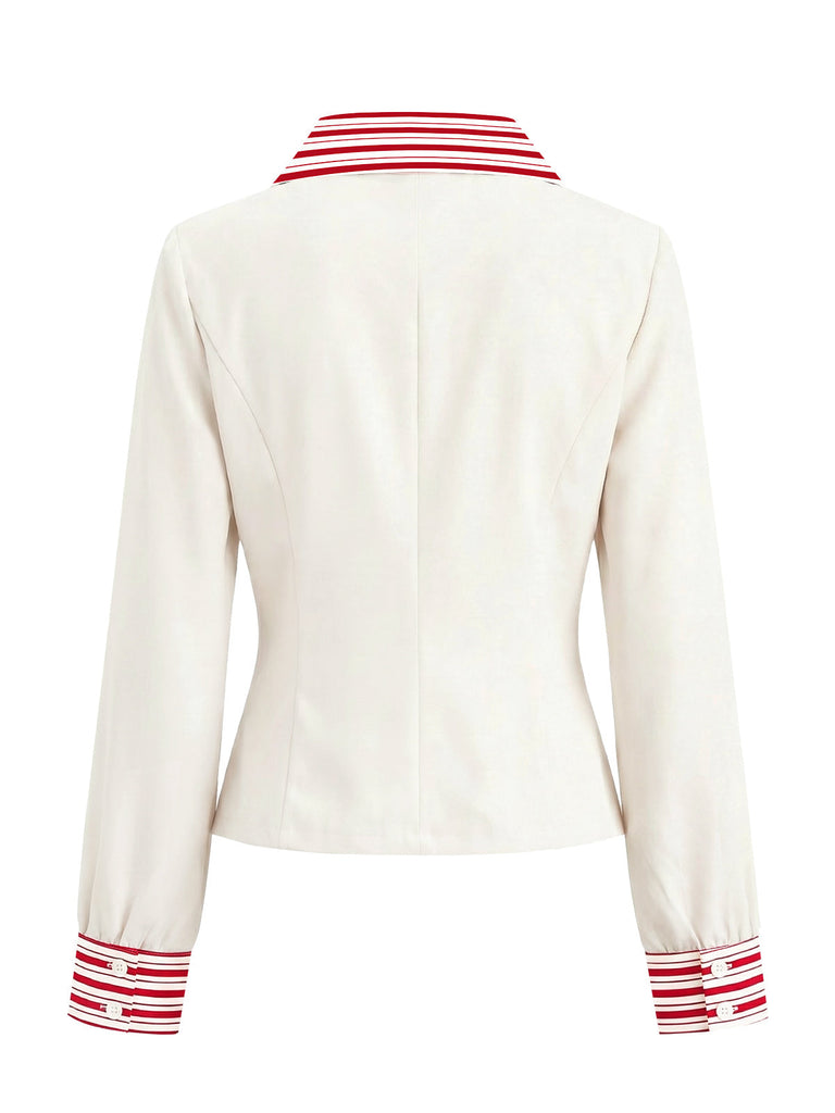 [Vorverkauf] Rot & Weiß 1940er Streifen Asymmetrisch Schnürung Bluse