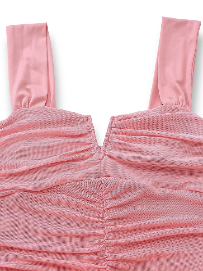 1930er Solide Netz Patchwork Gerafft Enges Kleid