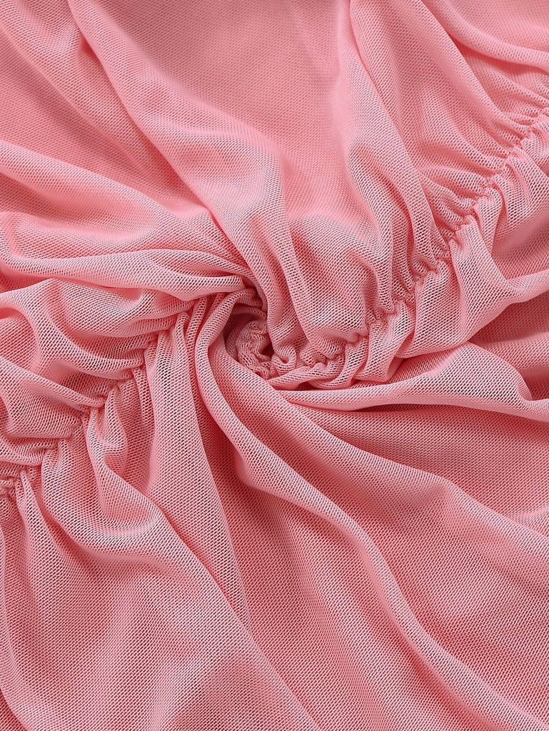 1930er Solide Netz Patchwork Gerafft Enges Kleid