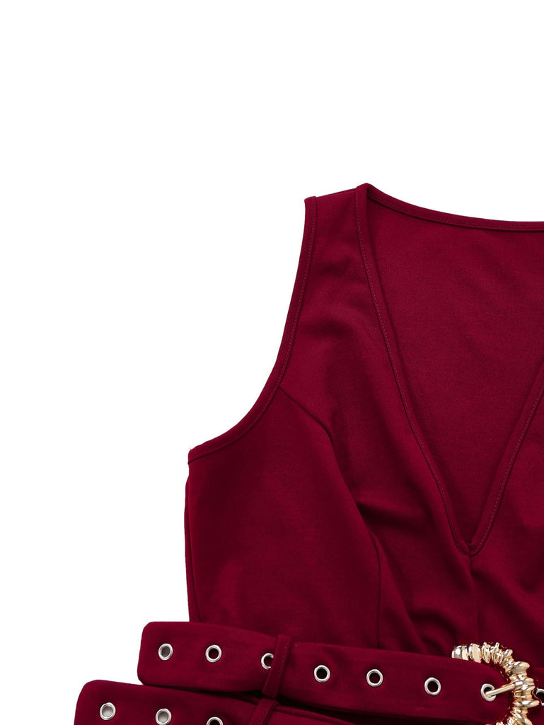 2PCS 1950er Solide Tiefer-V Gürtel Detail Weste & Hose