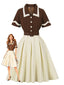 Kaffee & Beige 1950er Kontrast Revers Gürtel Kleid