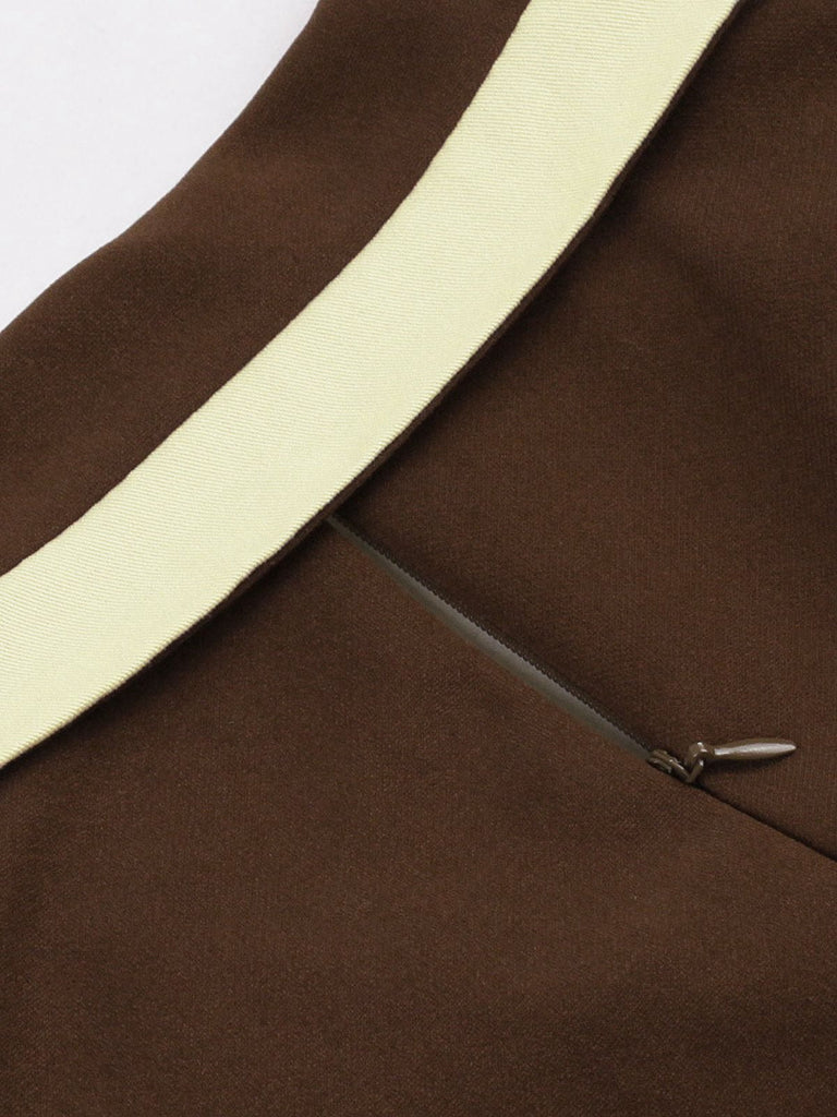 Kaffee & Beige 1950er Kontrast Revers Gürtel Kleid