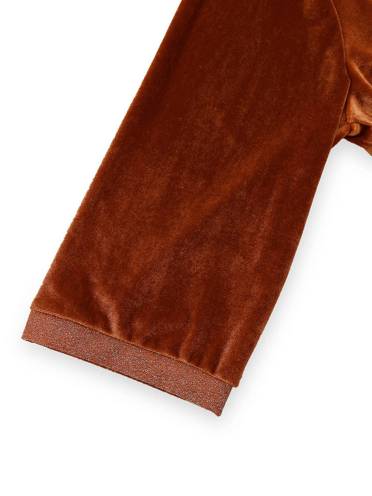 Braun 1940er Solide Revers Samt Schein Zweiteiler Kleid