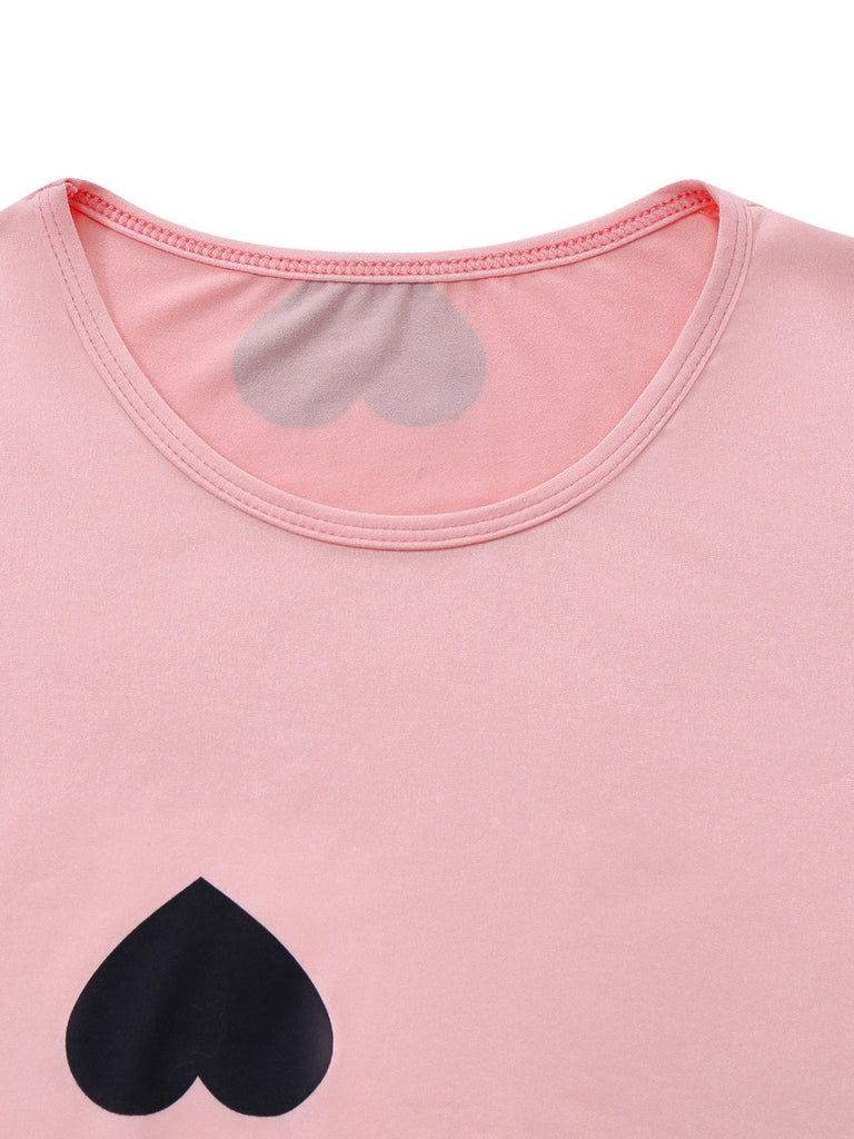 Rosa 1960er Herz Rundhals Enges Kleid