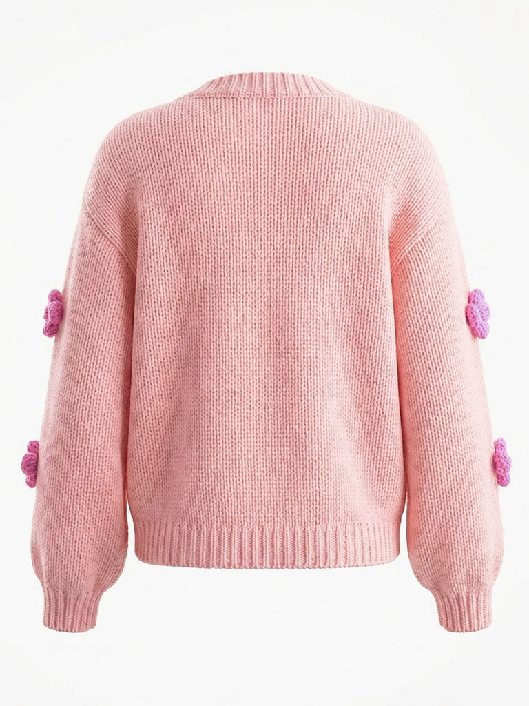 1930er 3D Gänseblümchen Langarm Strick Strickjacke