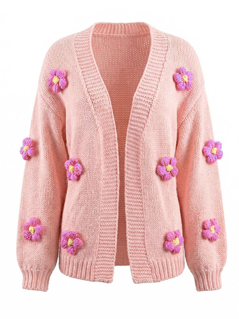 1930er 3D Gänseblümchen Langarm Strick Strickjacke